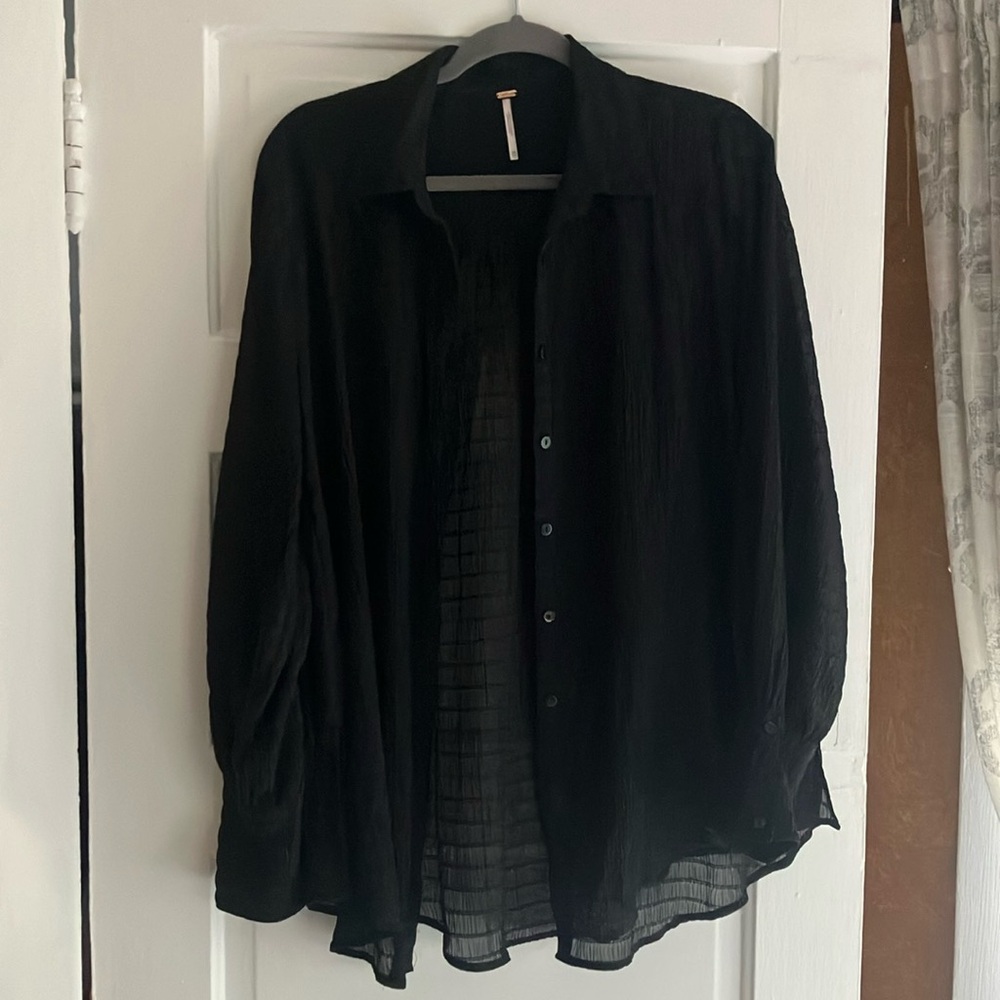 Free people black oversized sheer blouse - size XS